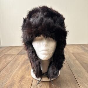Rare! Vintage URSS Real Mink Fur Trapper Hat Women's Size 3 Medium Black Luxury